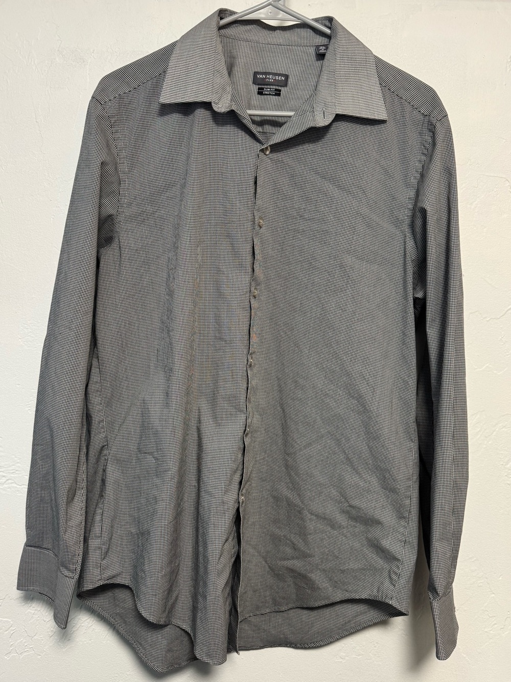 Van Heusen Small-Check Gray Long-Sleeve Dress Shirt